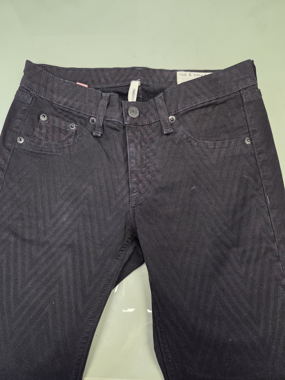 rag & bone Women's Black Chevron-Pattern Skinny Jeans
